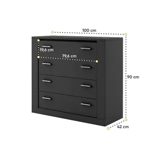 Idea 10 Contemporary Chest Of Drawers Silver Handles 4 Drawers Black (H)910mm (W)1000mm (D)420mm