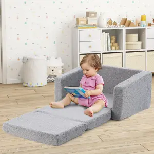 Costway 2-in-1 Kids Convertible Couch Children Fold out Sofa Bed Lounger Flip Open