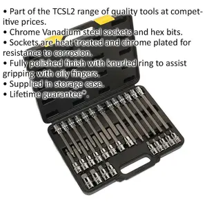 30pc Hex Key Socket Bit Set - 1/2" Square Drive - 5mm to 14mm - 200mm Long Shaft