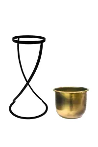 Indoor Kensington Brass Metal Round Planter on Stand H42Cm W14Cm