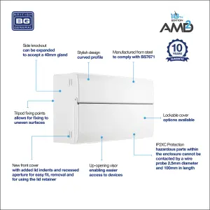 BG Metal Consumer Unit 19 Module, 17 Way Unpopulated With 100A Main Switch, 2 x Cover Blanks With Up Opening Front Cover