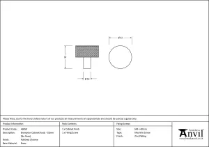 From The Anvil Polished Chrome Brompton Cabinet Knob - 32mm (No rose)