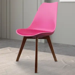 Soho Bright Pink Plastic Dining Chair with Squared Dark Wood Legs