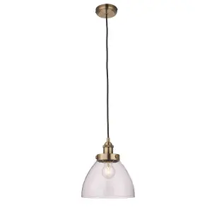 Luminosa Hansen 1 Light Pendant Glass, Antique Brass Plate, E27