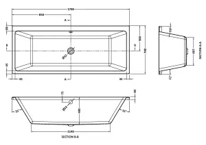 Square Thin Edge Double Ended Straight Shower Bath with Leg Set, 1700mm x 700mm