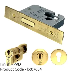 76mm EURO Deadlock & Cylinder Key Thumbturn Kit - Polished Brass Door Lock Pack