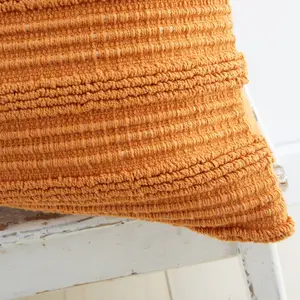 Tufted Stripes Cotton Cushion Cover Striped Square Throw Pillow Cover Terracotta