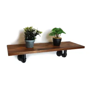 Solid Pine Rustical Shelf Dark Oak Black Industrial Pipe Bracket 20x110cm