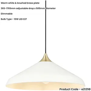 Hanging Ceiling Pendant Light - Warm White & Brushed Brass Plate - 10W LED E27