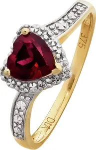 Revere 9Ct Gold 0.02Ct Diamond And Ruby Accent Heart Ring O