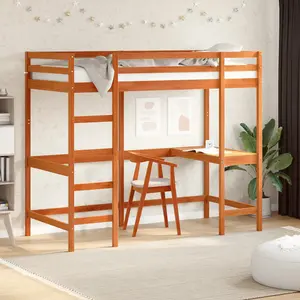 Berkfield Loft Bed without Mattress Wax Brown 90x190 cm Single Solid Wood Pine