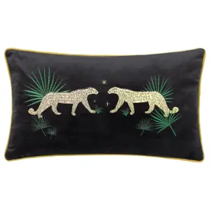 Wylder Dusk Leopard Embroidered Piped Velvet Polyester Filled Cushion