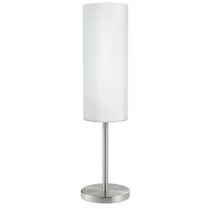 EGLO Troy 3 Satin Nickel And White Glass And Metal Table Lamp, (D) 10.5cm