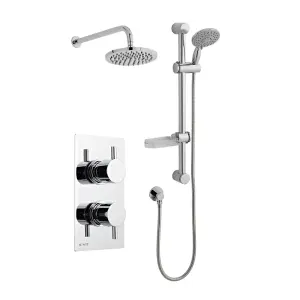 Chrome Thermostatic Concealed Mixer Shower With Wall Mounted Slide Rail Kit & Overhead Drencher (Lake) - 2 Shower Heads