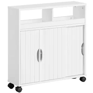 Yaheetech White Slim Bathroom Storage Cabinet w/ Adjustable Shelf and Wheels