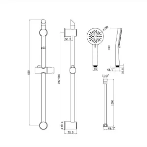 ENKI Black Adjustable 3-Setting Shower Riser Rail Kit ES019