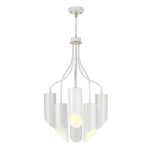 Elstead Quinto 6 Light Multi Arm Ceiling Pendant White Aged Brass, E27