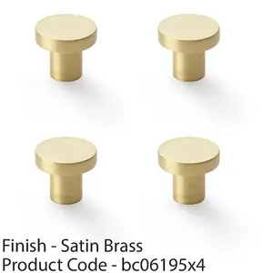 4 PACK - Slim Round Door Knob - Satin Brass 30mm Modern Cupboard Cabinet Pull Handle