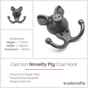 Oakcrafts - Antique Cast Iron Novelty Pig Coat Hook - 110mm x 100mm