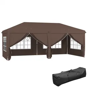 Outsunny 3 x 6m Pop Up Gazebo Height Adjustable Party Tent w/ Storage Bag Brown