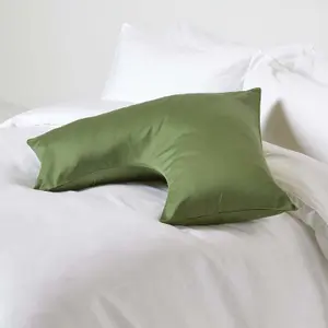 Homescapes Moss Green V Shaped Pillowcase Organic Cotton 400 Thread Count