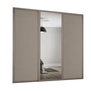 Panel Shaker With 1 mirror door Stone grey 3 door Sliding Wardrobe Door kit (H)2260mm (W)2592mm