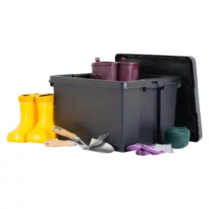 Wham Bam Heavy duty Black 62L Large Stackable Storage box with Lid