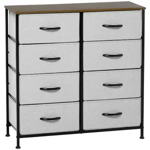 HOMCOM 8 Drawer Fabric Chest of Drawers w/ Wooden Top for Closet Hallway Grey