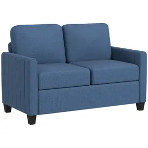 HOMCOM Modern 2 Seater Sofa with Spring Cushion, Back Pillow, Blue