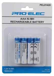 PRO ELEC - NiMH Rechargeable AAA Batteries, 1000mAh 4 Pack