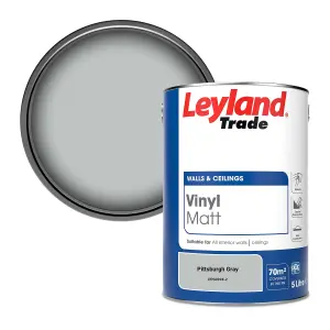 Leyland Trade Vinyl Matt Walls & Ceilings Emulsion Paint Pittsburgh Gray (PPG0994-2) 5L