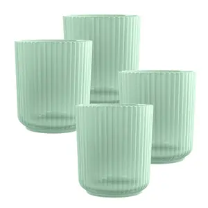 Sage Green Matte Plastic 15oz Ribbed Drinking Tumbler Cups - Set of 4