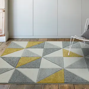 Ochre Modern Geometric Easy To Clean Dining Room Rug-160cm X 230cm