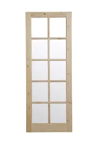 Fortia 0 panel 10 Lite Clear Glazed Traditional Natural Pine veneer Internal Timber Door, (H)1981mm (W)838mm (T)35mm