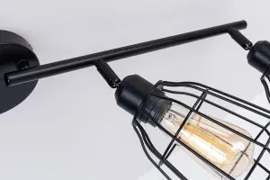 Caged Bar Ceiling Light, 4 Lights E27 Cap, Black Vintage Finish, LED Compatible