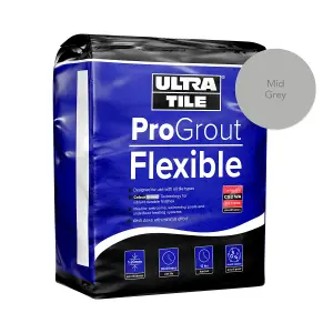 UltraTile ProGrout Flexible Waterproof All Purpose Tile Grout, 3kg - Mid Grey