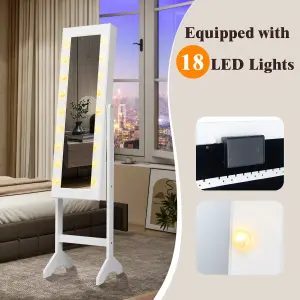 COSTWAY 18 LEDs Jewelry Armoire Floor Standing Mirror Cabinet