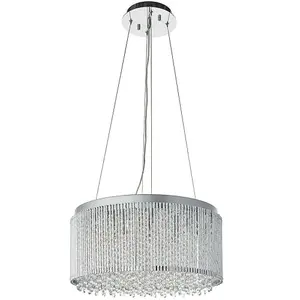 Hanging Ceiling Pendant Light Chrome & K9 Crystal Shade 12 Bulb Large Feature