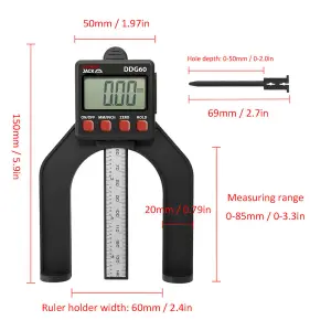 Lumberjack LCD Digital Height Depth Gauge Electronic Caliper Magnetic Ruler Tool 0- 85mm