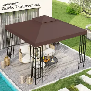 Outsunny 3(m) 2 Tier Garden Gazebo Top Cover Replacement Canopy Roof Coffee