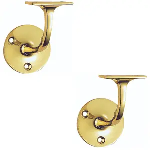 2 PACK - Heavyweight Stair Handrail Bannister Bracket Arm - Polished Brass 91mm Holder