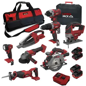 Lumberjack Cordless 20V 8 Piece Power Tool Kit Drill Angle Grinder Jig Saw Circular Saw 4ah Battery & More