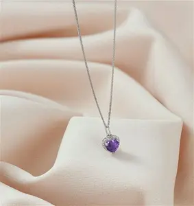 Stellato Amethyst And Diamond Heart Necklace In 9K White Gold