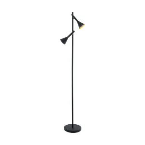 Floor Lamp Light Black Gold Leaf Shade Black & Gold Leaf Bulb GU10 2x5W Incl