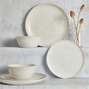 Dunelm Amalfi Reactive Glaze 12 Piece Dinner Set, Coastal, White, Stoneware