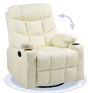 HOMCOM Manual Recliner Chair with Footrest, Cup Holder, Swivel Base, Cream