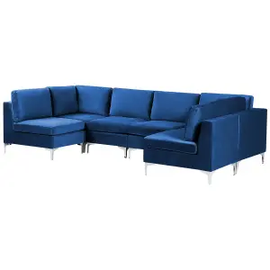 6 Seater U-Shaped Modular Velvet Sofa Blue EVJA