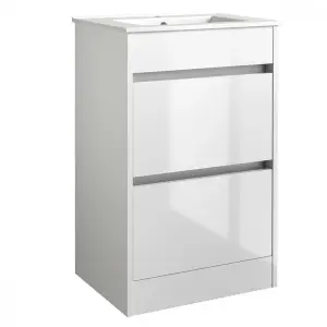 Bathroom 2-Drawer Floor Standing Vanity Unit with Basin 500mm Wide - White - (Urban) - Brassware Not Included