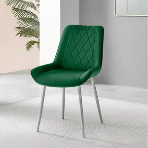 Palermo Velvet Modern Dining Chairs with Tapered Metal Legs & Quilted Diamond Stitching (Set of 2) Green / Silver