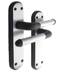 Marina Door Handle Two Tone Latch Lever - Matt Black and Satin by Betley Butterfly